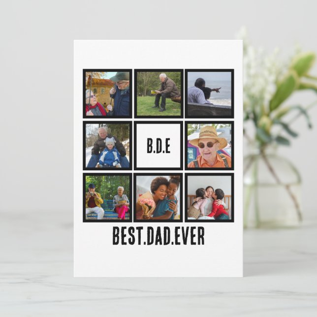 Custom Modern BDE Best Dad Ever 8 Photo Collage Holiday Card (Standing Front)