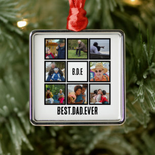 Custom Modern BDE Best Dad Ever 8 Photo Collage Metal Tree Decoration