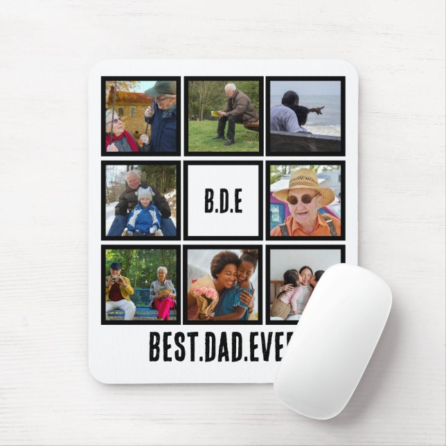 Custom Modern BDE Best Dad Ever 8 Photo Collage Mouse Pad (With Mouse)