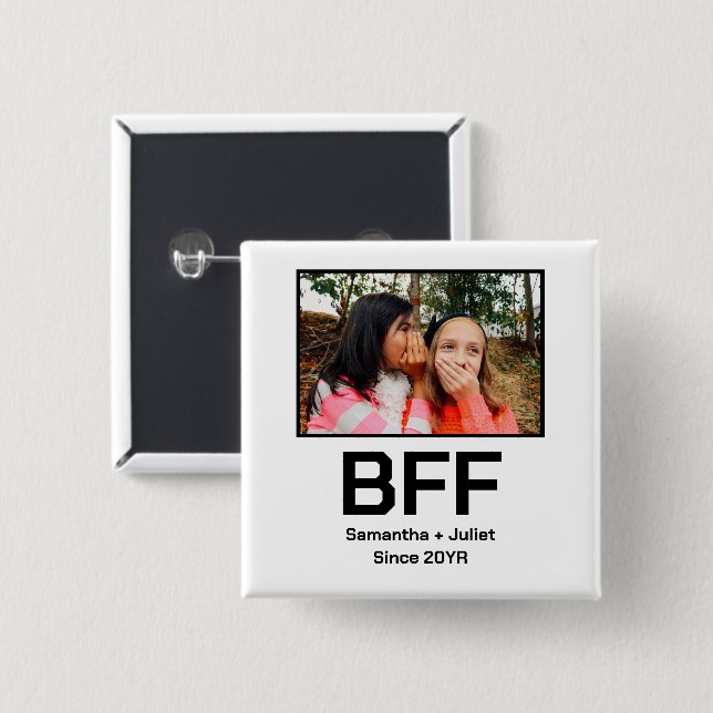 Custom modern best friend forever bff photo 15 cm square badge (Front & Back)