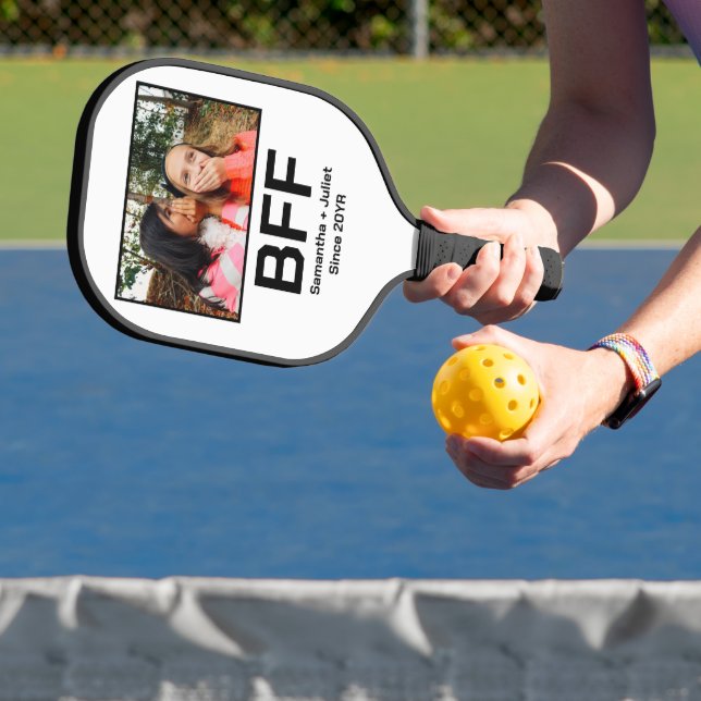 Custom modern best friend forever bff photo pickleball paddle (Insitu)
