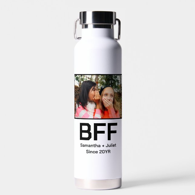Custom modern best friend forever bff photo water bottle (Front)