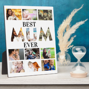 Custom Modern Best Mum Ever 12 Photo Collage Plaque