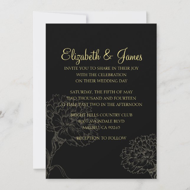Custom Modern Black and Gold Wedding Invitations (Front)