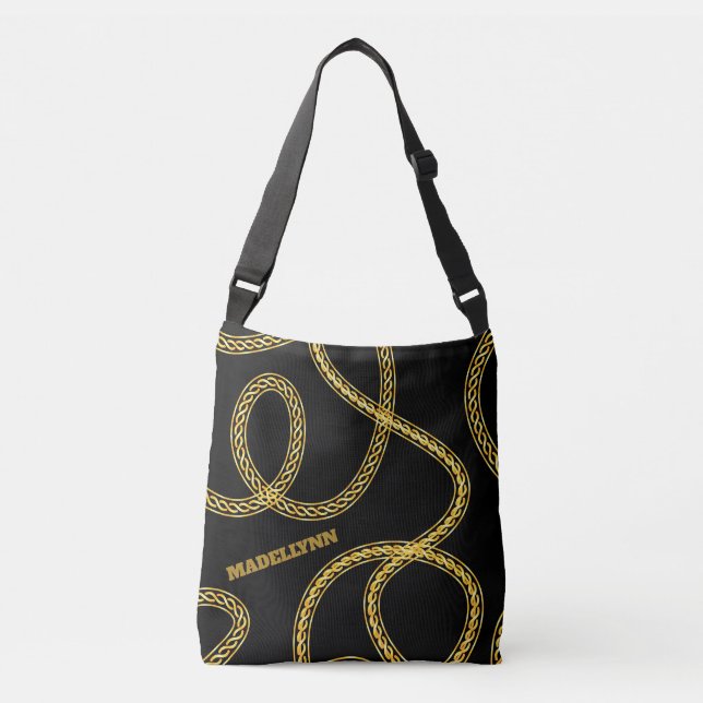 Custom Modern Black and Golden Twisted Rope  Crossbody Bag (Front)