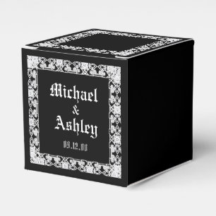 Custom Modern Black And White Lace Monogram Favour Box