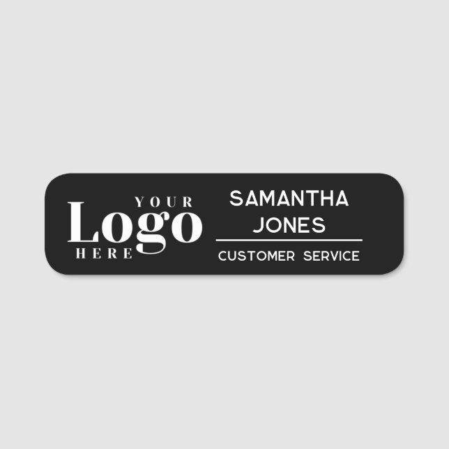 Custom Modern Black Company Logo Employee Name Tag (Front)