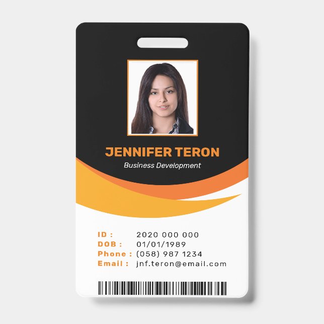 Custom Modern Black Employee ID Card with barcode Badge (Front)