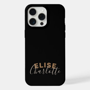Custom Modern Black Gold Feminine Script Name iPhone 15 Pro Max Case