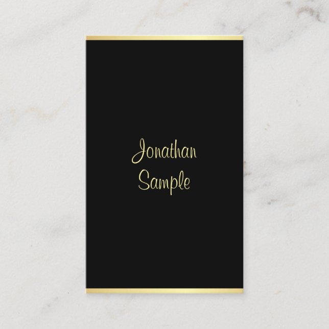 Custom Modern Black Gold Hand Script Personalised Business Card (Front)