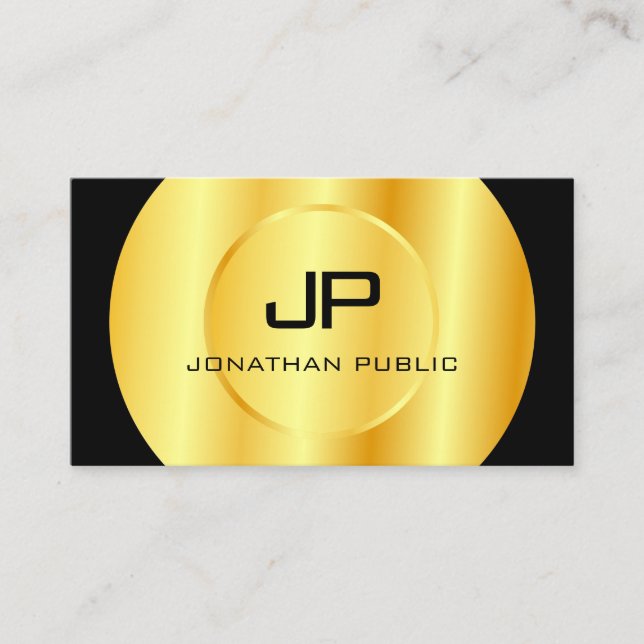 Custom Modern Black Gold Monogram Elegant Template Business Card (Front)