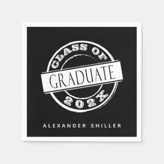 Custom Modern Black Graduate Napkin