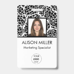 Custom Modern Black & White Employee Photo ID Badge