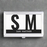 Custom Modern Black & White Initial Professional  Business Card Holder<br><div class="desc">This professional business card case, crafted in a modern and elegant black and white design, features initials for a sophisticated and personalised touch. Its sleek and refined style offers both functionality and a stylish way to carry your business cards. Embrace a chic and contemporary business card case, showcasing personalised initials...</div>