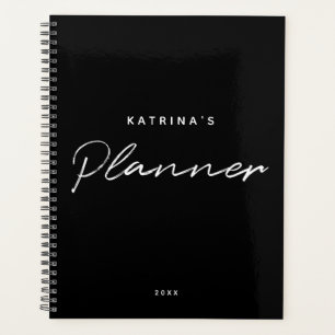 Custom Modern Black White Minimalist Script Planner