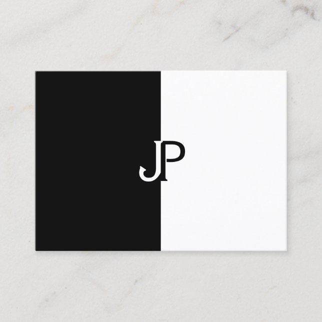 Custom Modern Black White Monogram Chic Template Business Card (Front)