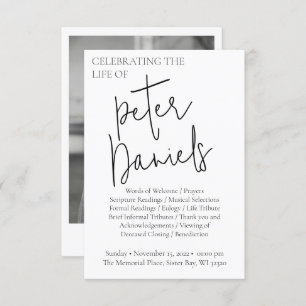 Custom Modern Black & White Script Funeral Program Invitation