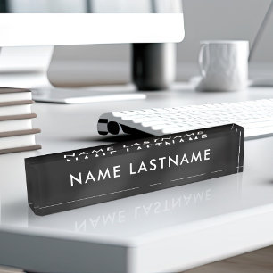 Custom Modern Black White Simple Basic Minimalist Nameplate