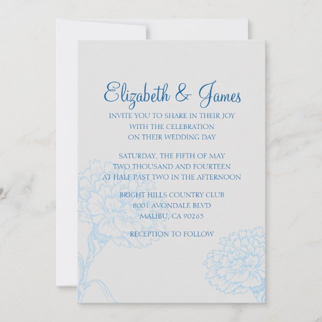 Custom Modern Blue and White Wedding Invitations (Front)