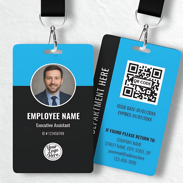 Custom Modern Blue Black Photo Employee ID Badge (Custom Modern Blue Black Photo Employee ID Badge)
