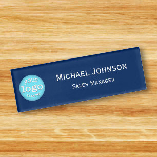 Custom Modern Blue Employee Business Magnetic Logo Name Tag