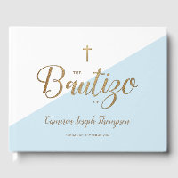 Custom Modern Blue gold Cross Baby Bautizo