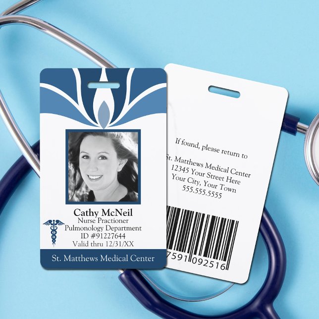 Custom Modern Blue Hospital Employee Medical ID ID Badge (Creator Uploaded)
