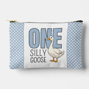 Custom Modern Blue One Silly Goose First Birthday Accessory Pouch