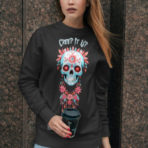 Custom Modern Blue Pink Halloween Sugar Skull Sweatshirt