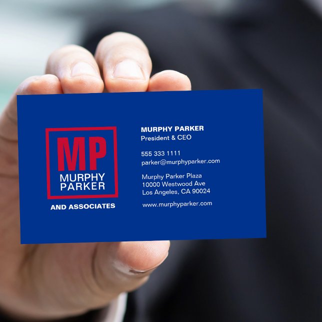 Custom Modern Blue Red White Monogram Logo Business Card (Creator Uploaded)