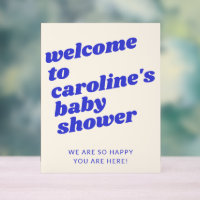 Custom Modern Blue Retro Baby Shower Welcome 