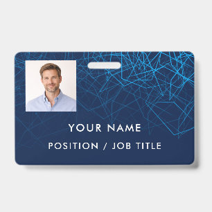 Custom Modern Blue Tech Professional Photo ID Badge