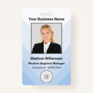 Custom Modern Blue White Business Employee Photo ID Badge