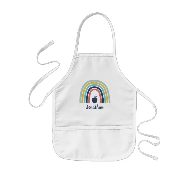 Custom modern boho apple fruit rainbow kids apron (Front)