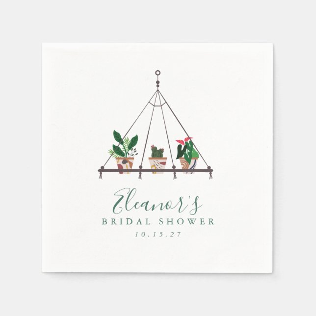 Custom Modern Boho Plants Bridal Shower Napkin (Front)