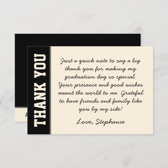 Custom Modern Bold and Simple Graduation Thank You Card (Front/Back)