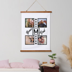 Custom Modern Bonus Dad Stepdad 4 Photo Collage Hanging Tapestry
