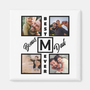 Custom Modern Bonus Dad Stepdad 4 Photo Collage Magnet