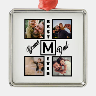 Custom Modern Bonus Dad Stepdad 4 Photo Collage Metal Tree Decoration