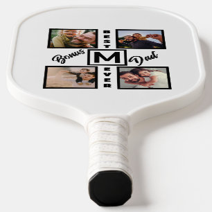 Custom Modern Bonus Dad Stepdad 4 Photo Collage Pickleball Paddle