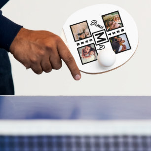 Custom Modern Bonus Dad Stepdad 4 Photo Collage Ping Pong Paddle