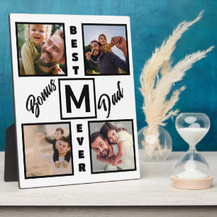 Custom Modern Bonus Dad Stepdad 4 Photo Collage Plaque