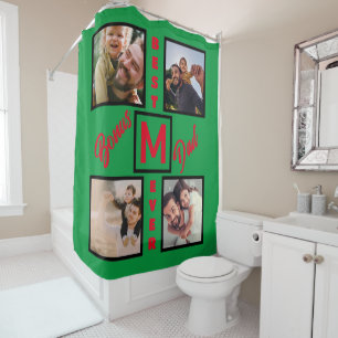 Custom Modern Bonus Dad Stepdad 4 Photo Collage Shower Curtain