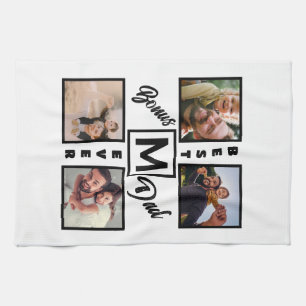 Custom Modern Bonus Dad Stepdad 4 Photo Collage Tea Towel