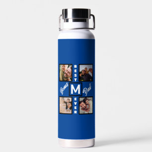 Custom Modern Bonus Dad Stepdad 4 Photo Collage Water Bottle