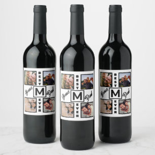 Custom Modern Bonus Dad Stepdad 4 Photo Collage Wine Label