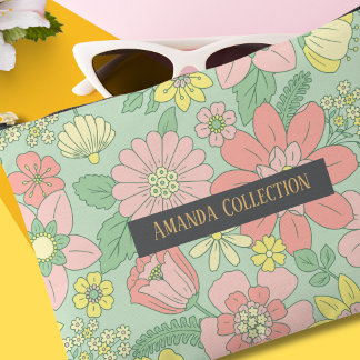 Custom modern botanical sage green golden letters accessory pouch