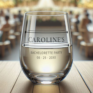 Custom Modern Bride Bachelorette Black Party Date Stemless Wine Glass