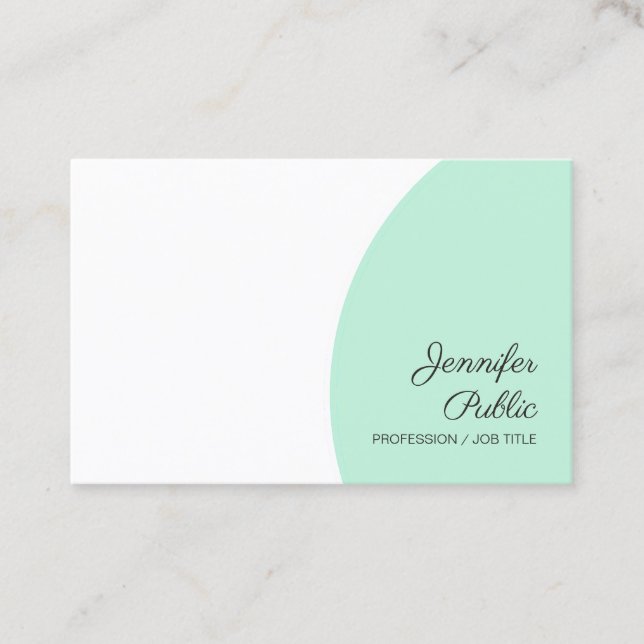 Custom Modern Calligraphy Template Mint Green Business Card (Front)