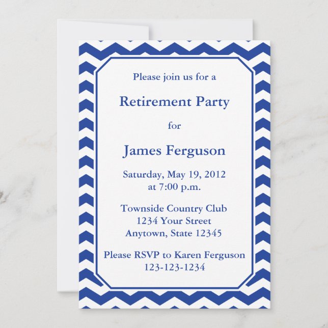 Custom Modern Chevron Invitation - Dark Navy Blue (Front)